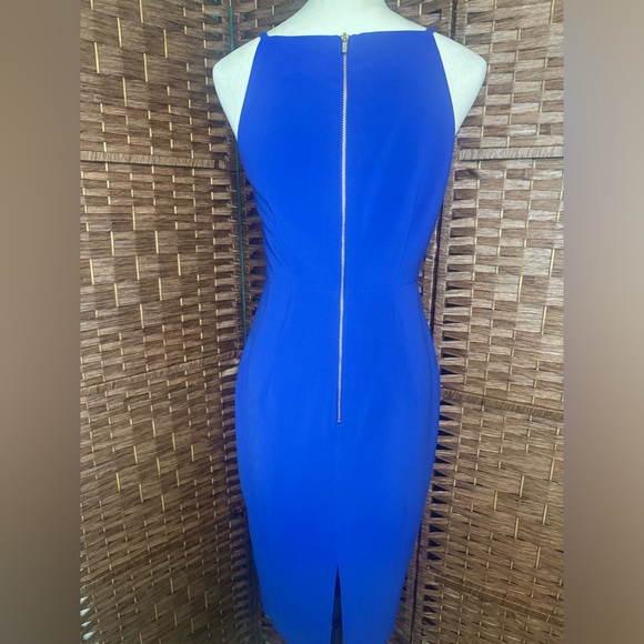 H&M Blue business casual Halter Dress size 8 Back Gold zipper Back slit - Picture 6 of 11